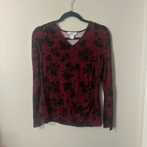 Liz Claiborne Burgundy and Black Floral Long Sleeve Top